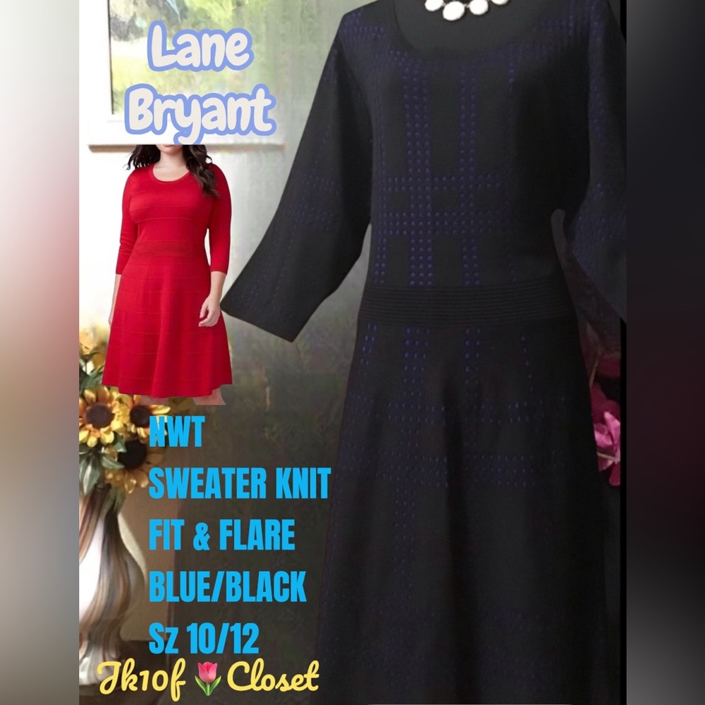 LOWEST🌺NWT LANE BRYANT Sz10/12 SWEATER KNIT BLUE/BLACK DRESS